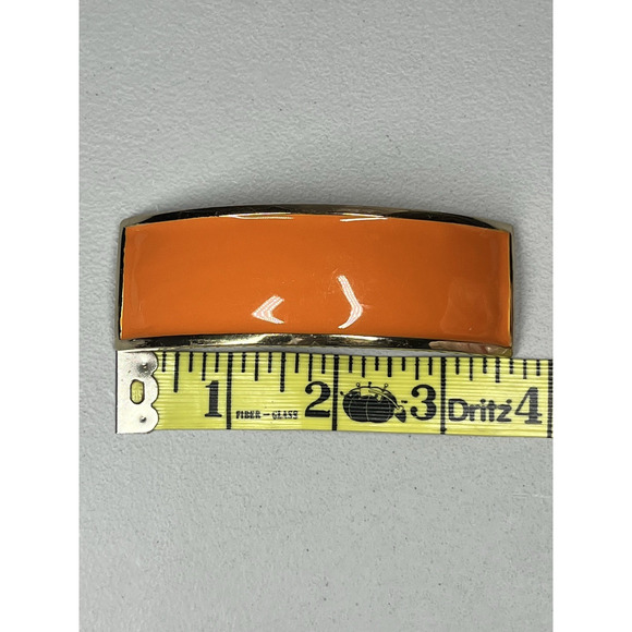 Large French Barrette Orange Enamel Gold Tone Hair Clip Chunky 80s Retro France - Picture 6 of 8
